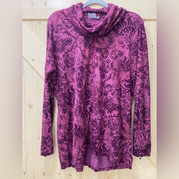 🌺❤️Prairie Cotton Arabian Nights Paisley Purple Crowl Neck Long Blouse - Picture 1 of 7